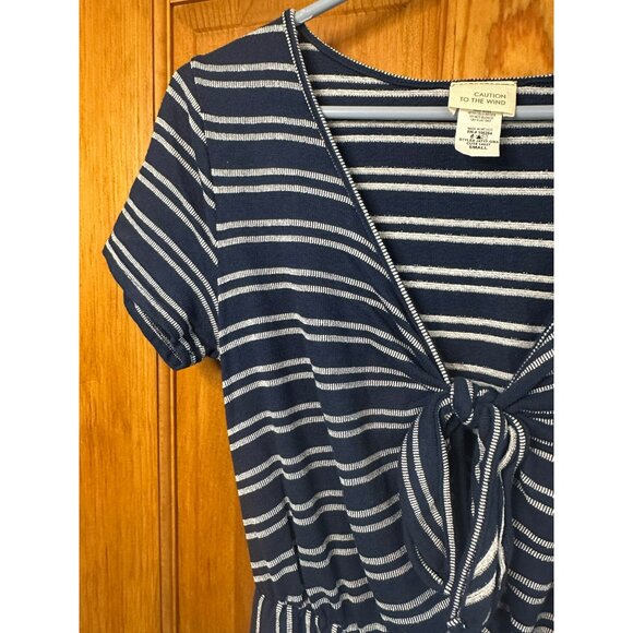 Caution-To-The-Wind Women's Small 13x52 Blue Striped Tie-Front Jumpsuit Romper - Picture 5 of 7